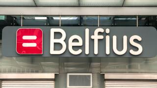 Brussels, BELGIUM - July 7, 2019: Belfius bank logo outside a local branch. Belfius Bank and Insurance is a for-profit PLC originally founded to meet