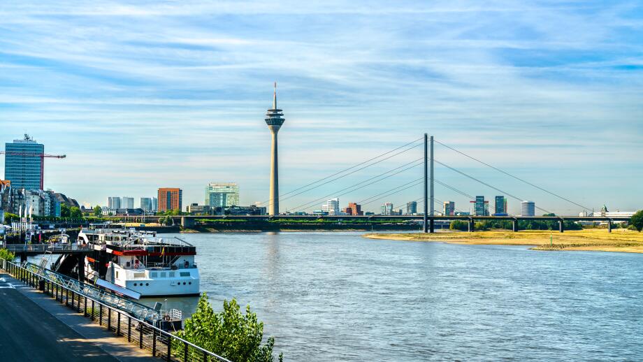 Skyline of Dusseldorf with the Rhine river in North Rhine-Westphalia, Germany