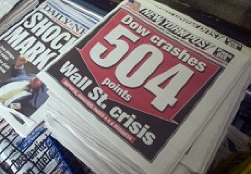 Lehman Brothers collapse newspapers Dow falls from PA 230x150