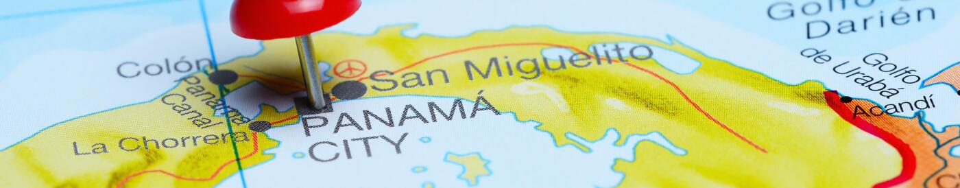 Panama pinned on a map of America