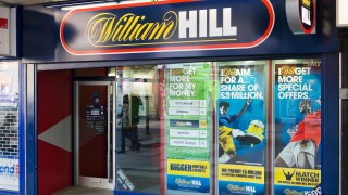 William Hill betting shop in Huddersfield town centre, West Yorkshire, England, UK