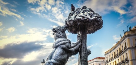 Bear and strawberry tree statue in Puerta del Sol in Madrid