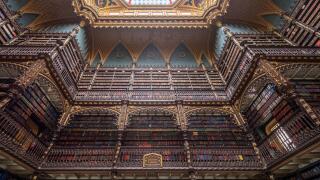 Beautiful interior of old traditional portuguese library in Rio
