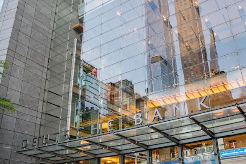 New York, NY, US - August 15, 2021: Deutsche Bank office in New York, a German multinational investment bank and financial services company known as t