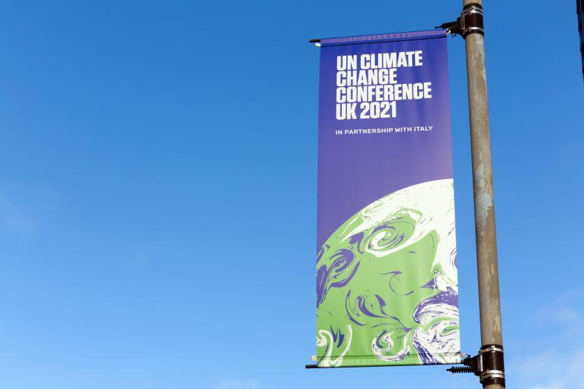 COP 26, United Nations Climate Change Conference UK 2021 banner, Glasgow, Scotland, UK