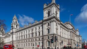 England, London, Westminster, Whitehall, HM Treasury Building at the Corner of Parliament Square and Parliament Street