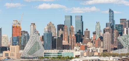 Part of the mid-town skyline, including new development on West 57th street, in New York City.