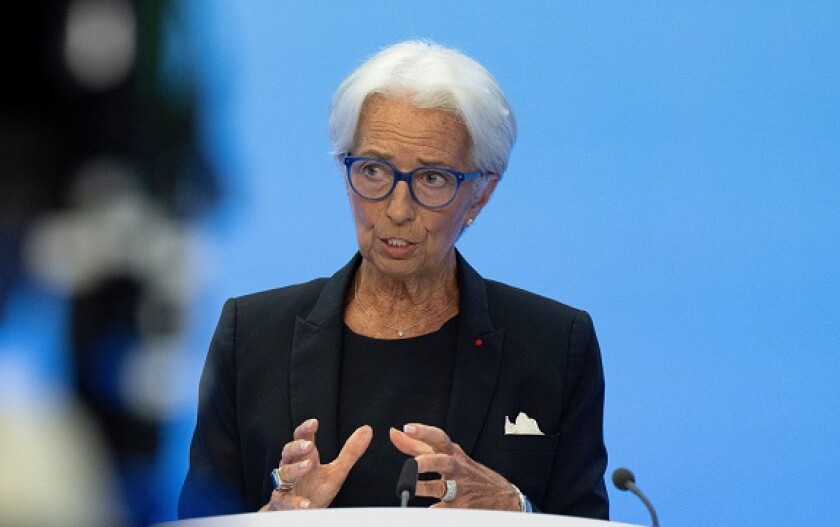 Hessen, Germany. 21 July 2022, Hessen, Frankfurt/Main: Christine Lagarde, President of the ECB, speaks at the bank's press conference. The European Central Bank raises interest rates in the euro area for the first time in eleven years in the face of recor