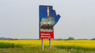 Manitoba welcome sign is seen in Manitoba, Canada