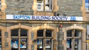 Skipton Building Society branch building and sign, Keswick, Cumbria, England, UK