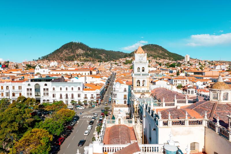 Bolivia, Sucre, City scape with cathedral