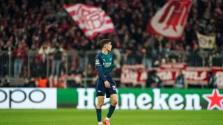 Munich, Germany. 17th Apr, 2024. April 17, 2024, Munich, Germany: Munich, Germany, April 17th 2024: Players of Arsenal look dejected after their loss during the UEFA Champions League quarterfinal football match between FC Bayern Munich and Arsenal FC at A