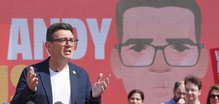 Andy Burnham speaks during the launch of his campaign as Labour's candidate for the Makerfield by-election in Makerfield, England, Friday, May 22, 2026.(AP Photo/Ian Hodgson)
