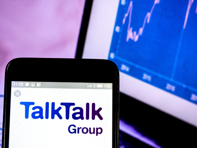  Kiev, Ukraine, March 23, 2019, illustrative editorial. Photo illustration a TalkTalk Telecom Group plc logo seen displayed on a smart phone.