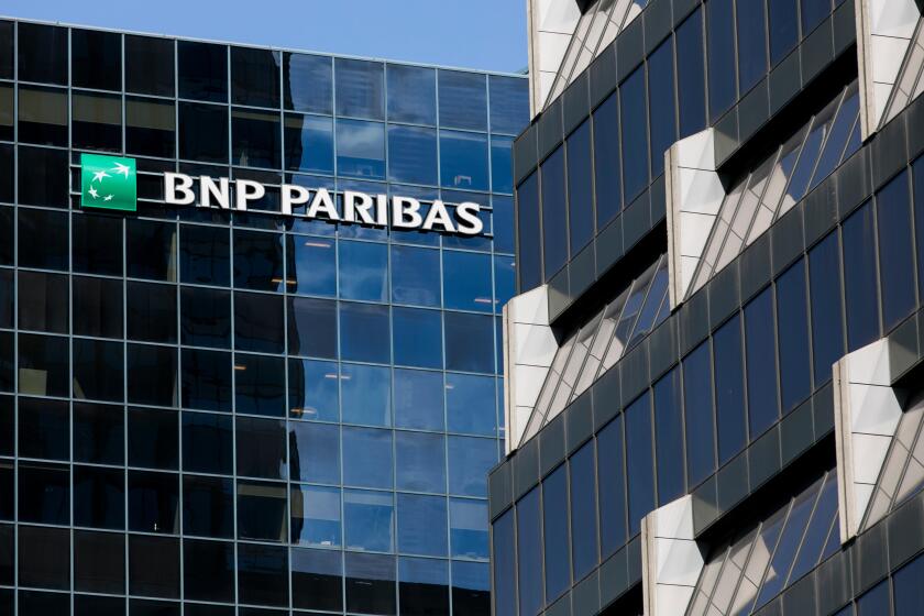 A logo sign outside of a facility occupied by BNP Paribas in Montreal, Quebec, Canada, on April 21, 2019.