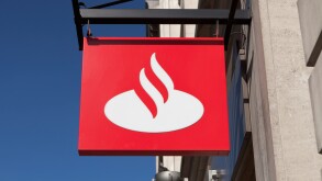Santander bank sign, UK
