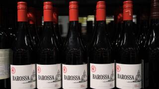 row of BAROSSA in wine cabinet England UK