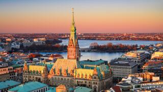 Aerial view of the City Hall of Hamburg, Germany