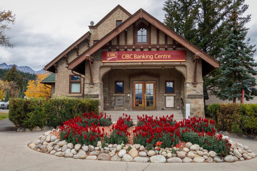 CIBC Banking Centre building, Connaught Drive, Jasper, Alberta, Canada.