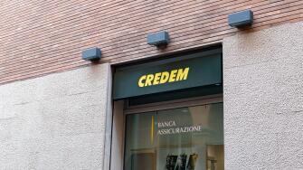 BOLOGNA, ITALY - APRIL 20, 2022: Credem Banca bank office in Bologna, Italy providing financial services