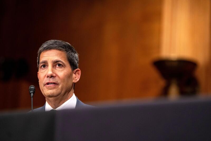 Washington, United States. 21st Apr, 2026. Nominee to be Member and Chairman of the Federal Reserve Kevin Warsh speaks during a Senate Committee on Banking, Housing, and Urban Affairs hearing on his nomination in the Dirksen Senate Office Building near th