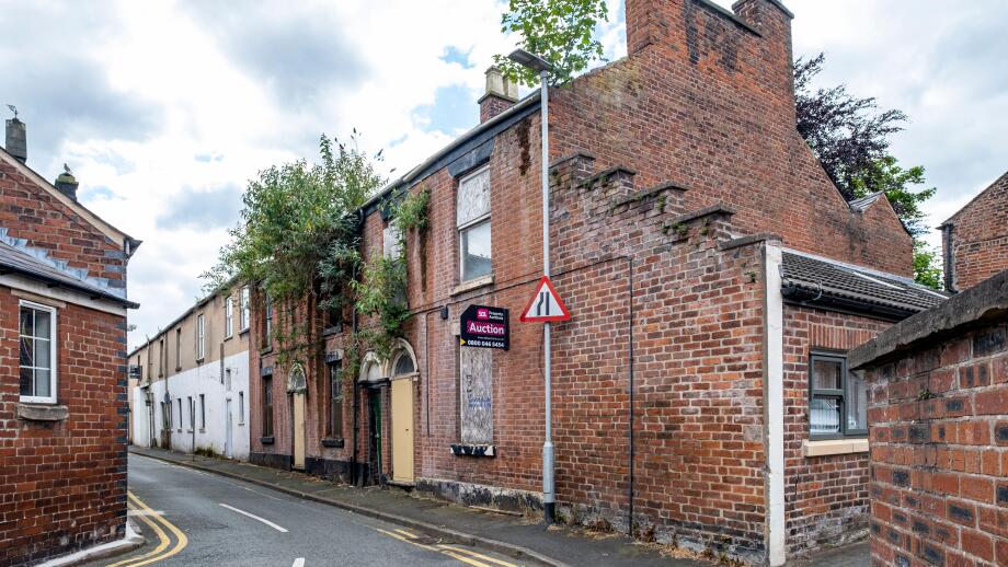 Derelict houses in town centre of Congleton Cheshire UK