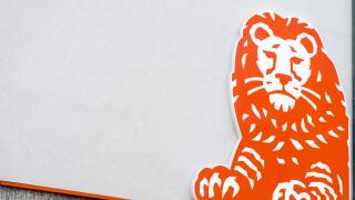 Signboard with logo of ING bank in Antwerp