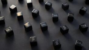 Blocks of carbon dioxide CO2. Ecology pollution. Visualization in cubic tons volumes of greenhouse gas emission. Impact on environment. Climate change