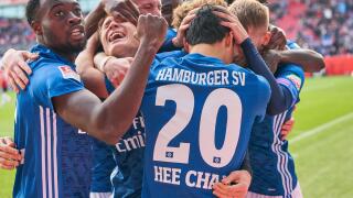 Ingolstadt, Germany, 1st December 2018.Germany, 1st December 2018. Hee-Chan HWANG, HSV 20   shoot goal for 0-2, celebrates his goal for  , happy, laugh, Cheering, joy, emotions, celebrating, laughing, cheering, rejoice, tearing up the arms, clenching the