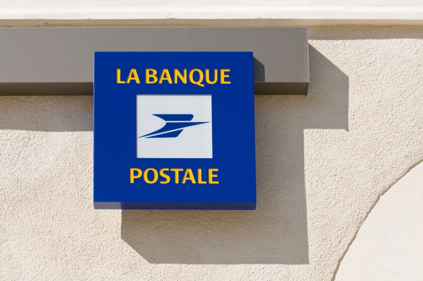 "La Banque Postale" Post Office sign, France.. Image shot 04/2008. Exact date unknown.