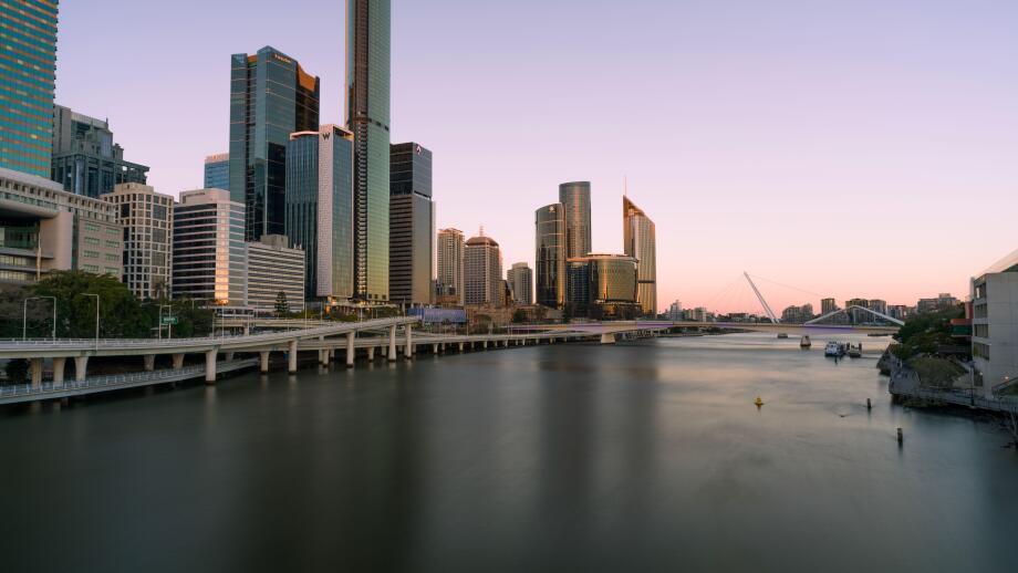 Brisbane city captured at twilight on a winter's day.