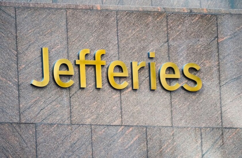New York, NY - April 9, 2023 : Jefferies Group independent investment bank and financial services company headquarters in Midtown, Manhattan.