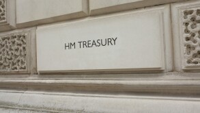 HM Treasury sign, Horse Guards Road, London SW1A UK