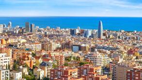 Aerial panorama view of Barcelona city, Spain