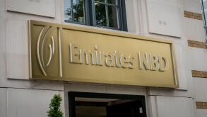 LONDON- MAY, 2019: Emirates NBD bank in Knightsbridge. A large multinational banking group based in the United Arab Emirates