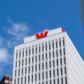 Westpac bank logo on the building in Wellington, New Zealand.