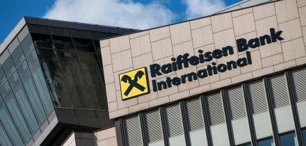 A logo sign outside of the headquarters of Raiffeisen Bank International (RBI) in Vienna, Austria, on September 5, 2018.