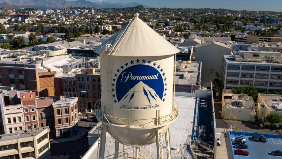 Los Angeles California. USA: 2025 December 9. Motion picture industry studio. Paramount Pictures, The Studios at Paramount Pictures. Aerial water tank