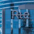 Puteaux, France - November 12, 2020: Logo of RTE (Reseau de Transport d'Electricite), on top of the Window building in Paris La Defense