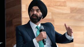 World Bank President Ajay Banga speaks during a forum at the World Bank/IMF Annual Meetings in Washington, Tuesday, Oct. 22, 2024. (AP Photo/Jose Luis Magana)