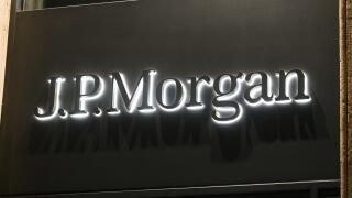 Milan, Italy - September 24, 2021: JP Morgan logo displayed on a facade of a store in Milan.