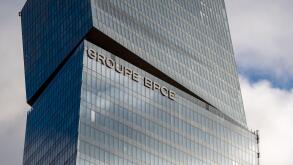 Exterior view of the headquarters of the French banking group BPCE, resulting from the merger of the Banque Populaire and the Caisse d'Epargne groups