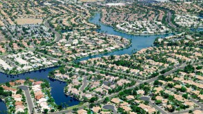Aerial view of an American suburb.