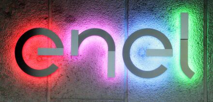 Enel S.p.A. new logo. Enel is an Italian multinational manufacturer and distributor of electricity and gas. Rome headquarters.