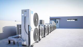 Air conditioning (HVAC) on the roof of an industrial building.