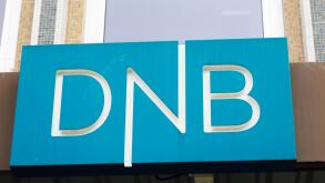 Trondheim, Norway - September 26, 2015: Close-up of the sign at the DNB office entrance. DNB is a Norwegian financial services group.