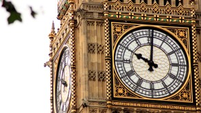 Face of the clock on the clocktower of the Palace of Westminster