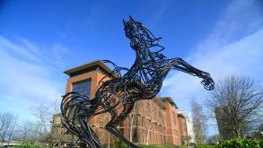 black horse statue "Cancara" created by peter tysoe outside Lloyds bank headquarters Lovell Park Leeds united kingdom