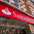London- April 2022:  Santander high street bank branch, a Spanish multinational bank and financial services company