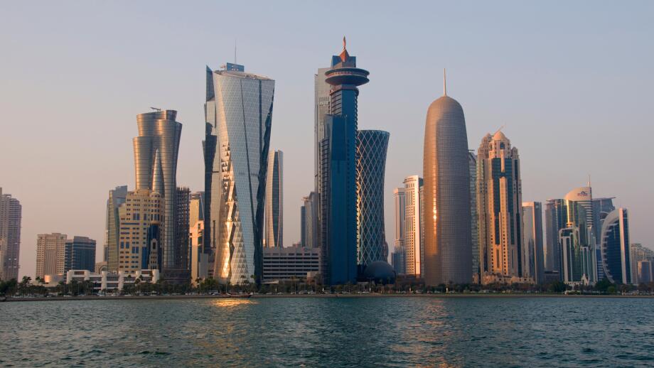The Corniche, City Skyline, Doha, Qatar. Middle East.